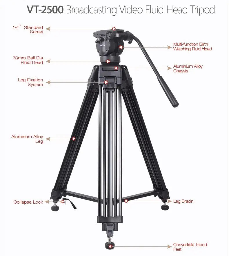 KINGJOY VT-2500/VT-2500L Stativ – Aluminium Kamera Stativ 155–181cm, 10kg Traglast