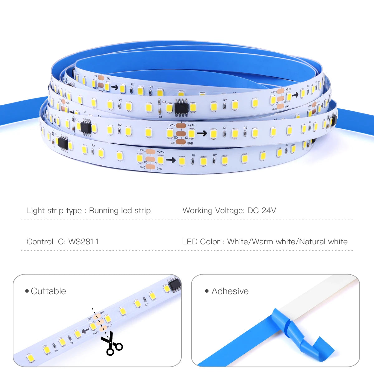 WS2811 LED Streifen 24V – adressierbar, 120 LEDs/m, Lauflichteffekte, 5m/10m Set