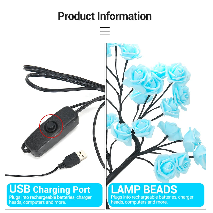 LED Rosen Lampe – USB Deko Licht für Schlafzimmer & Geschenk