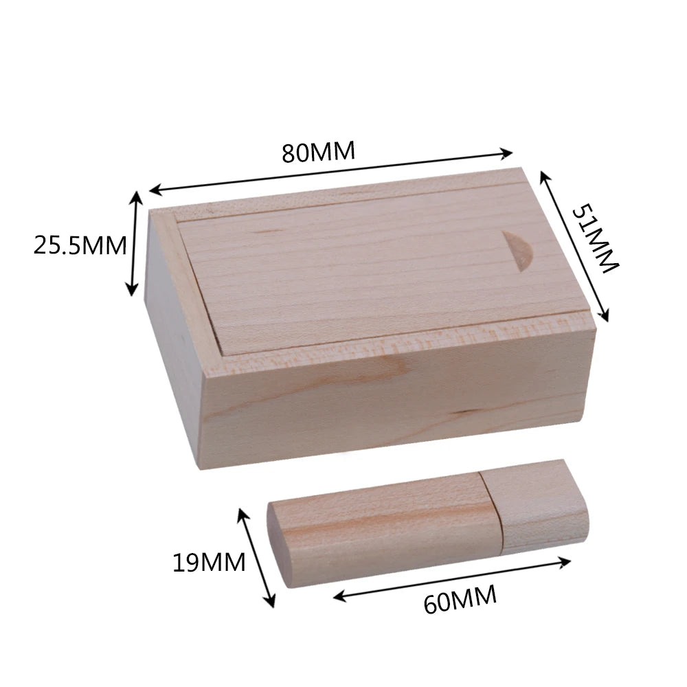 Holz USB Stick mit Box – 4GB–128GB, USB 2.0, Geschenk Speicherstick