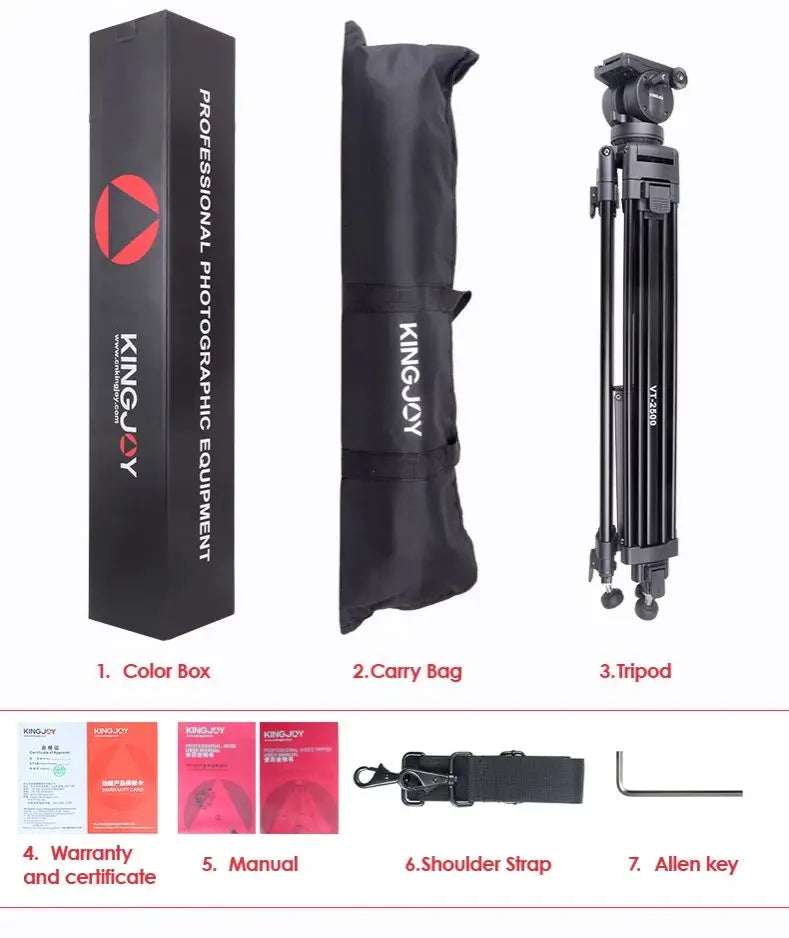 KINGJOY VT-2500/VT-2500L Stativ – Aluminium Kamera Stativ 155–181cm, 10kg Traglast