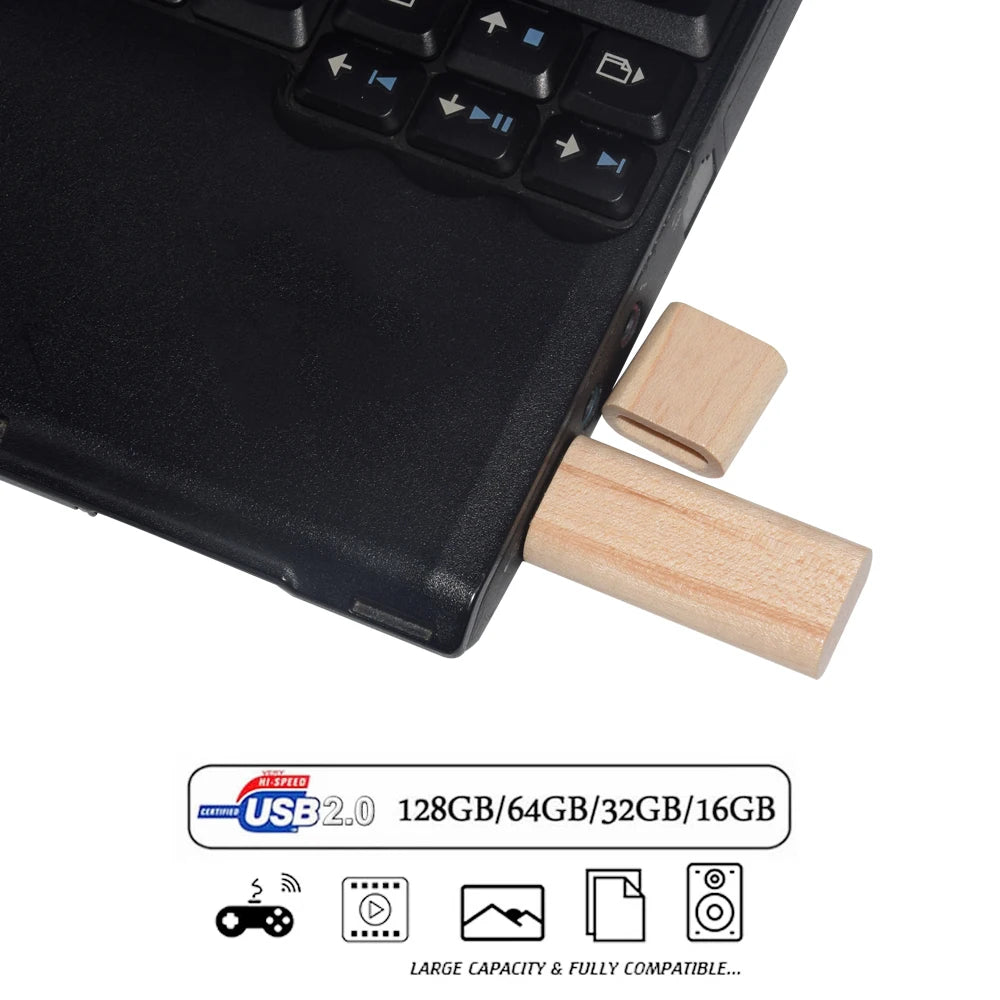 Holz USB Stick mit Box – 4GB–128GB, USB 2.0, Geschenk Speicherstick