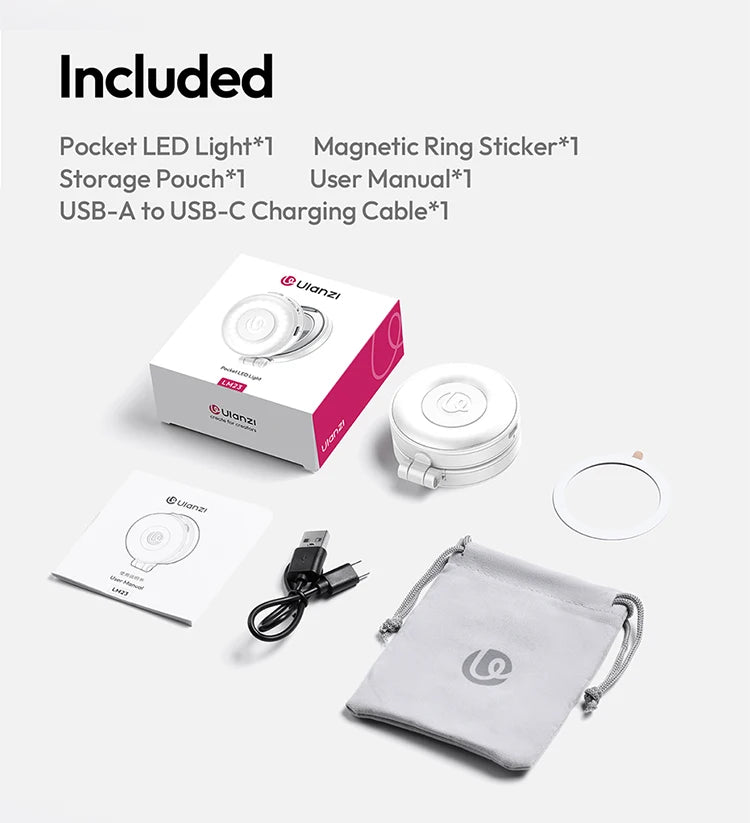 Ulanzi LM23 LED Selfie Ring Light – LED Clip Ringlicht mit Ständer