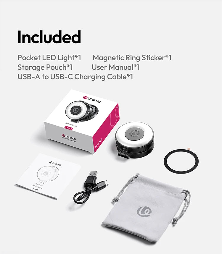 Ulanzi LM23 LED Selfie Ring Light – LED Clip Ringlicht mit Ständer